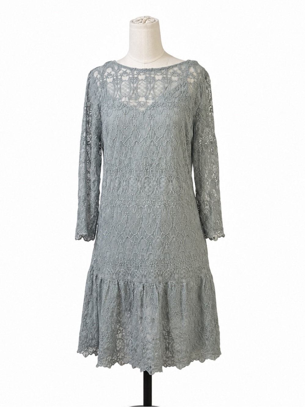 Sundance  Blue - Gray Embroidered Lace Midi Dress Size Small Boho Romantic